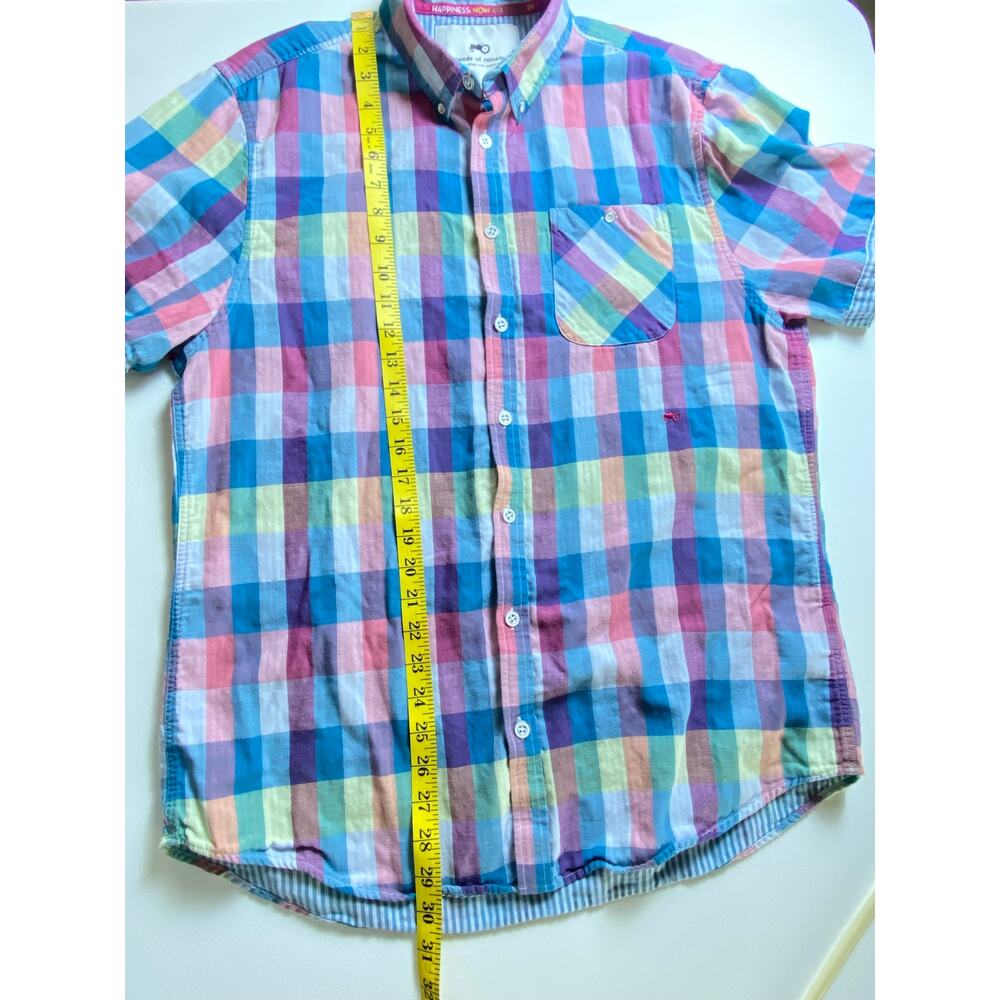 Moods of Norway Men XL Preppy Plaid Cotton Short Sleeve Shirt Hipster Breathable - Picture 12 of 13